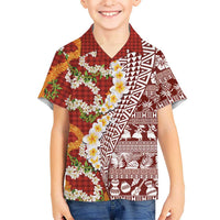 Hawaiian Plumeria Lei Hawaiian Shirt Kakau Motifs and Palaka Half Style Red Color - Polynesian Pride