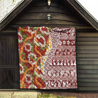Hawaiian Plumeria Lei Quilt Kakau Motifs and Palaka Half Style Red Color LT03 - Polynesian Pride