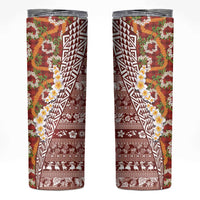 Hawaiian Plumeria Lei Skinny Tumbler Kakau Motifs and Palaka Half Style Red Color LT03 Red - Polynesian Pride