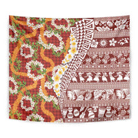 Hawaiian Plumeria Lei Tapestry Kakau Motifs and Palaka Half Style Red Color - Polynesian Pride