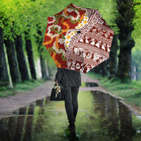 Hawaiian Plumeria Lei Umbrella Kakau Motifs and Palaka Half Style Red Color - Polynesian Pride
