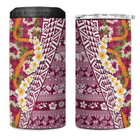 Hawaiian Plumeria Lei 4 in 1 Can Cooler Tumbler Kakau Motifs and Palaka Half Style Pink Color LT03 One Size: 16 oz Pink - Polynesian Pride