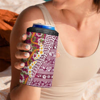 Hawaiian Plumeria Lei 4 in 1 Can Cooler Tumbler Kakau Motifs and Palaka Half Style Pink Color LT03 - Polynesian Pride