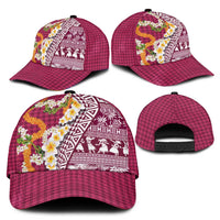 Hawaiian Plumeria Lei Classic Cap Kakau Motifs and Palaka Half Style Pink Color - Polynesian Pride