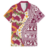 Hawaiian Plumeria Lei Hawaiian Shirt Kakau Motifs and Palaka Half Style Pink Color - Polynesian Pride