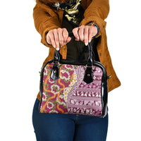 Hawaiian Plumeria Lei Shoulder Handbag Kakau Motifs and Palaka Half Style Pink Color - Polynesian Pride