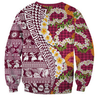 Hawaiian Plumeria Lei Sweatshirt Kakau Motifs and Palaka Half Style Pink Color - Polynesian Pride