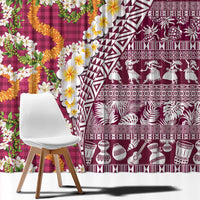Hawaiian Plumeria Lei Window Curtain Kakau Motifs and Palaka Half Style Pink Color - Polynesian Pride