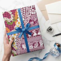 Hawaiian Plumeria Lei Wrapping Paper Kakau Motifs and Palaka Half Style Pink Color - Polynesian Pride