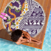 Hawaiian Plumeria Lei Beach Blanket Kakau Motifs and Palaka Half Style Purple Color - Polynesian Pride