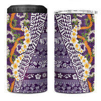 Hawaiian Plumeria Lei 4 in 1 Can Cooler Tumbler Kakau Motifs and Palaka Half Style Purple Color LT03 One Size: 16 oz Purple - Polynesian Pride