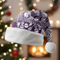 Hawaiian Plumeria Lei Christmas Santa Hat Kakau Motifs and Palaka Half Style Purple Color - Polynesian Pride
