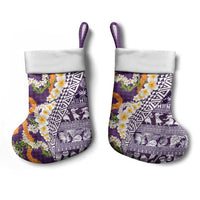 Hawaiian Plumeria Lei Christmas Stocking Kakau Motifs and Palaka Half Style Purple Color - Polynesian Pride