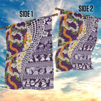 Hawaiian Plumeria Lei Garden Flag Kakau Motifs and Palaka Half Style Purple Color - Polynesian Pride