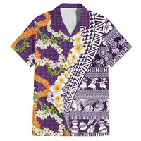 Hawaiian Plumeria Lei Hawaiian Shirt Kakau Motifs and Palaka Half Style Purple Color LT03 Purple - Polynesian Pride