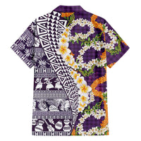 Hawaiian Plumeria Lei Hawaiian Shirt Kakau Motifs and Palaka Half Style Purple Color LT03 - Polynesian Pride