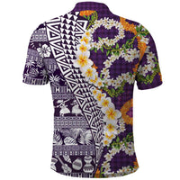 Hawaiian Plumeria Lei Polo Shirt Kakau Motifs and Palaka Half Style Purple Color LT03 - Polynesian Pride