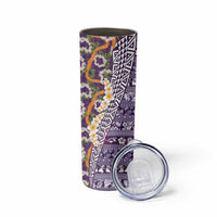 Hawaiian Plumeria Lei Skinny Tumbler Kakau Motifs and Palaka Half Style Purple Color LT03 - Polynesian Pride