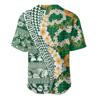 Hawaiian Plumeria Lei Baseball Jersey Kakau Motifs and Palaka Half Style Green Color - Polynesian Pride