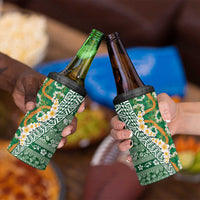 Hawaiian Plumeria Lei 4 in 1 Can Cooler Tumbler Kakau Motifs and Palaka Half Style Green Color LT03 - Polynesian Pride