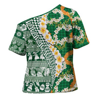 Hawaiian Plumeria Lei Cross Shoulder Shirt Kakau Motifs and Palaka Half Style Green Color - Polynesian Pride