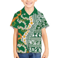 Hawaiian Plumeria Lei Hawaiian Shirt Kakau Motifs and Palaka Half Style Green Color - Polynesian Pride