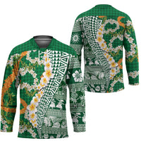 Hawaiian Plumeria Lei Hockey Jersey Kakau Motifs and Palaka Half Style Green Color - Polynesian Pride