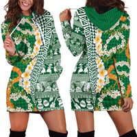 Hawaiian Plumeria Lei Hoodie Dress Kakau Motifs and Palaka Half Style Green Color LT03 - Polynesian Pride