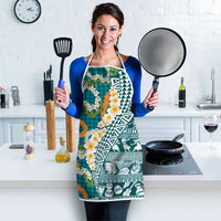 Hawaiian Plumeria Lei Apron Kakau Motifs and Palaka Half Style Turquoise Color - Polynesian Pride