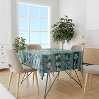 Hawaiian Plumeria Lei Tablecloth Kakau Motifs and Palaka Half Style Turquoise Color - Polynesian Pride