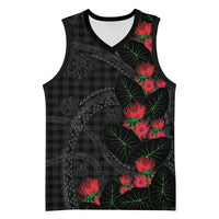 Hawaiian Kakau Art Basketball Jersey Taro Leaves with Ohia Lehua and Pakala Pattern LT03 Unisex Black - Polynesian Pride