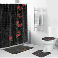 Hawaiian Kakau Art Bathroom Set Taro Leaves with Ohia Lehua and Pakala Pattern LT03 Bathroom Set (4 pcs) Black - Polynesian Pride