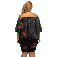 Hawaiian Kakau Art Family Matching Off Shoulder Short Dress and Hawaiian Shirt Taro Leaves with Ohia Lehua and Pakala Pattern LT03 - Polynesian Pride