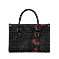 Hawaiian Kakau Art Leather Bag Taro Leaves with Ohia Lehua and Pakala Pattern - Polynesian Pride