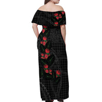 Hawaiian Kakau Art Off Shoulder Maxi Dress Taro Leaves with Ohia Lehua and Pakala Pattern LT03 - Polynesian Pride
