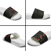 Hawaiian Kakau Art Slide Sandals Taro Leaves with Ohia Lehua and Pakala Pattern - Polynesian Pride