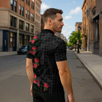 Hawaiian Kakau Art Zipper Polo Shirt Taro Leaves with Ohia Lehua and Pakala Pattern - Polynesian Pride