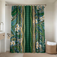 Hawaiian Art Flower Tribal with Lei Bathroom Set Palaka Pattern Green Color LT03 Shower Curtain Only Green - Polynesian Pride