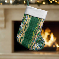 Hawaiian Art Flower Tribal with Lei Christmas Stocking Palaka Pattern Green Color - Polynesian Pride