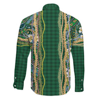 Hawaiian Art Flower Tribal with Lei Family Matching Tank Maxi Dress and Hawaiian Shirt Palaka Pattern Green Color LT03 - Polynesian Pride