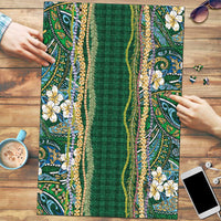Hawaiian Art Flower Tribal with Lei Puzzle Palaka Pattern Green Color LT03 Green - Polynesian Pride