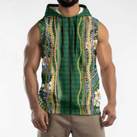 Hawaiian Art Flower Tribal with Lei Sleeveless Zip Hoodie Palaka Pattern Green Color LT03 - Polynesian Pride