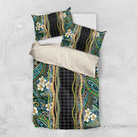 Hawaiian Art Flower Tribal with Lei Bedding Set Palaka Pattern Black Color LT03 US Twin 172cm x 218cm Black - Polynesian Pride