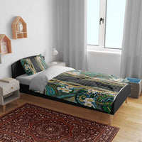 Hawaiian Art Flower Tribal with Lei Bedding Set Palaka Pattern Black Color LT03 - Polynesian Pride