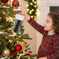 Hawaiian Art Flower Tribal with Lei Christmas Stocking Palaka Pattern Black Color - Polynesian Pride