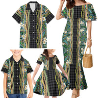 Hawaiian Art Flower Tribal with Lei Family Matching Mermaid Dress and Hawaiian Shirt Palaka Pattern Black Color LT03 - Polynesian Pride