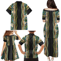 Hawaiian Art Flower Tribal with Lei Family Matching Puletasi and Hawaiian Shirt Palaka Pattern Black Color LT03 - Polynesian Pride