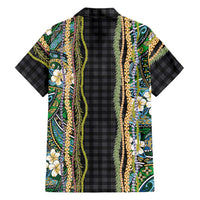 Hawaiian Art Flower Tribal with Lei Family Matching Puletasi and Hawaiian Shirt Palaka Pattern Black Color LT03 - Polynesian Pride