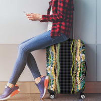 Hawaiian Art Flower Tribal with Lei Luggage Cover Palaka Pattern Black Color LT03 - Polynesian Pride