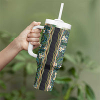 Hawaiian Art Flower Tribal with Lei Tumbler With Handle Palaka Pattern Black Color LT03 - Polynesian Pride